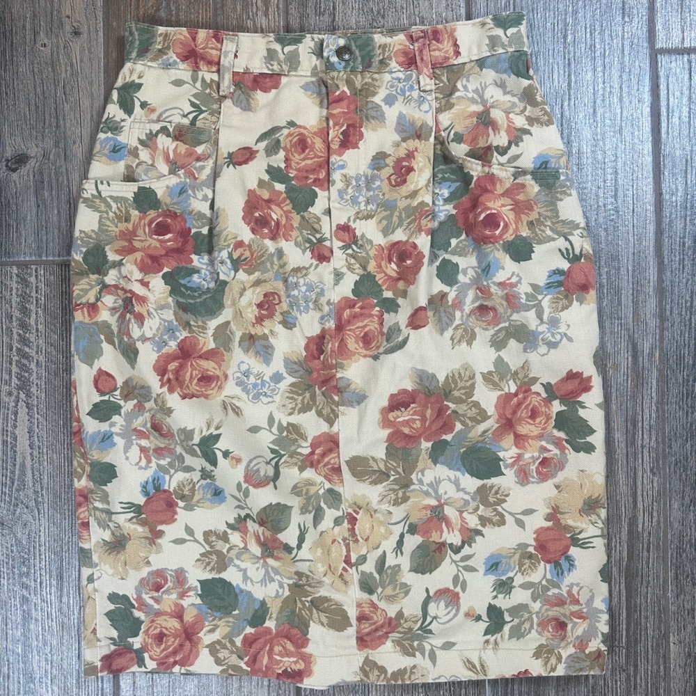 Vintage Floral‎ Pencil Skirt Women's Size 14 High Waisted Cotton Made in USA